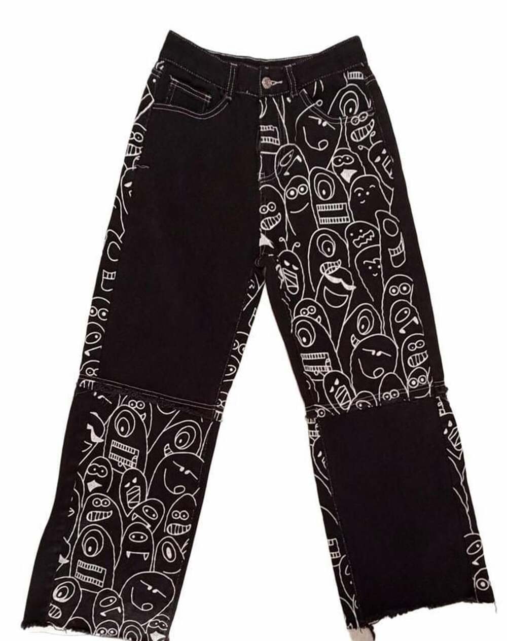 SHEIN Womens Black Line Art Doodle Jeans Size 0 NWOT